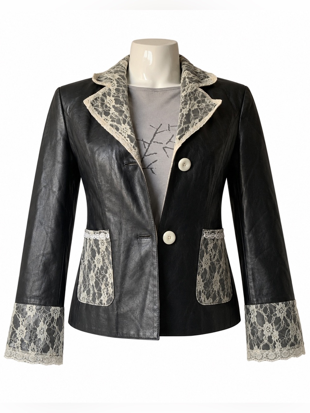 NWT Vintage Newport News Lace & Sequin Faux Leather Jacket Size 8